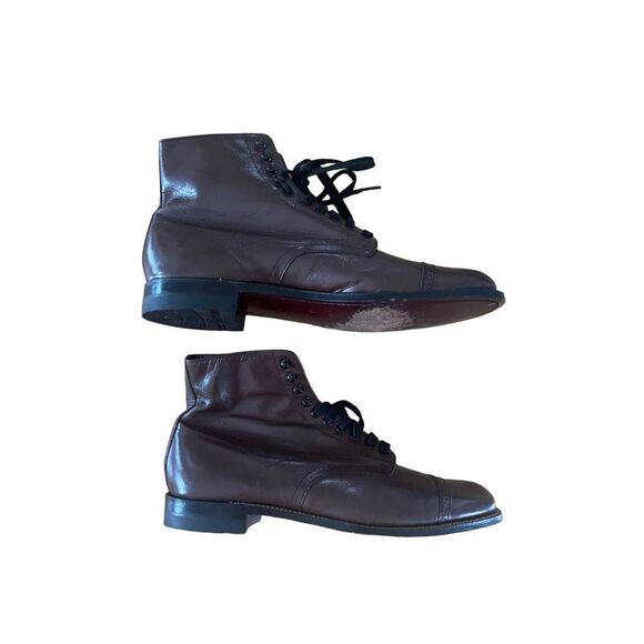 Stacy Adams Mens Brown Cap Toe Leather Lace Up Madison High Top Boots Size 9 - Picture 4 of 8